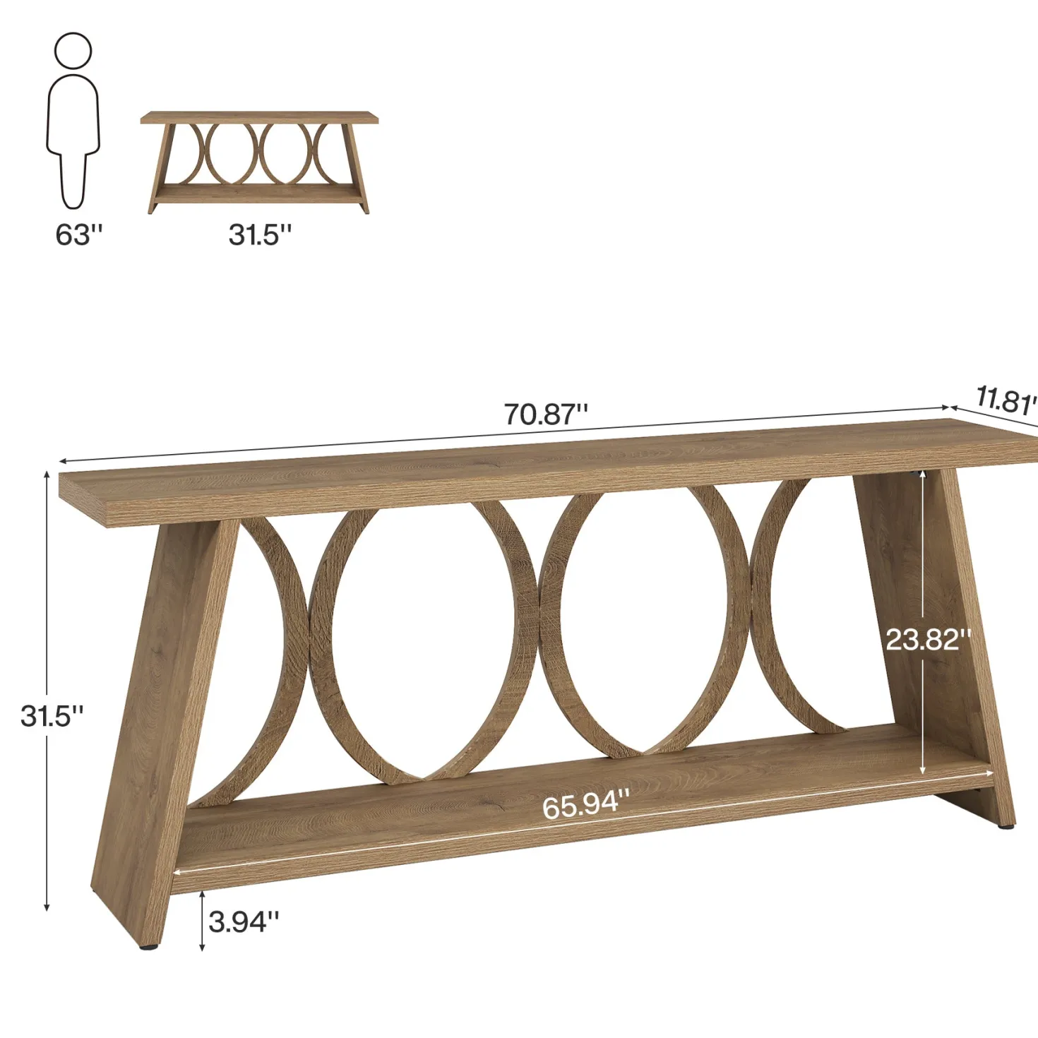 70.9" Console Table, Farmhouse Sofa Table Hallway Accent Table with 2 Tier Shelf