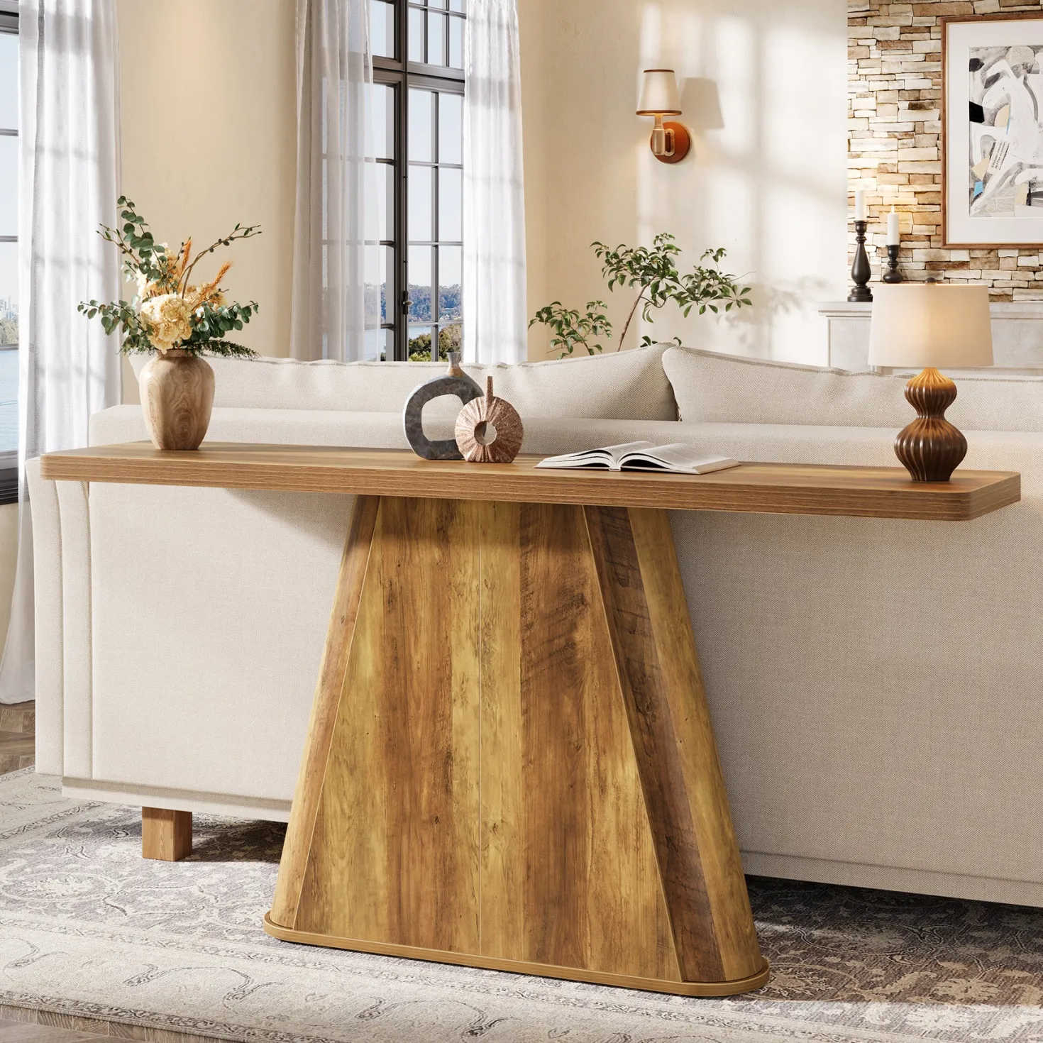 63" Console Table, Farmhouse Sofa Table Behind Couch Entryway Table