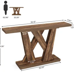 55" Console Table, Farmhouse Entryway Table With Geometric Base