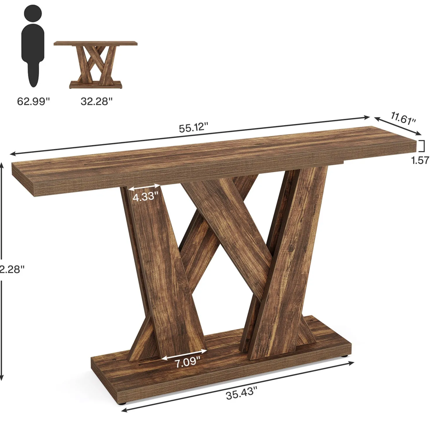 55" Console Table, Farmhouse Entryway Table With Geometric Base