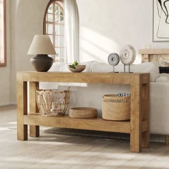 63" Console Table, Farmhouse 2-Tier Entryway Table Sofa Table