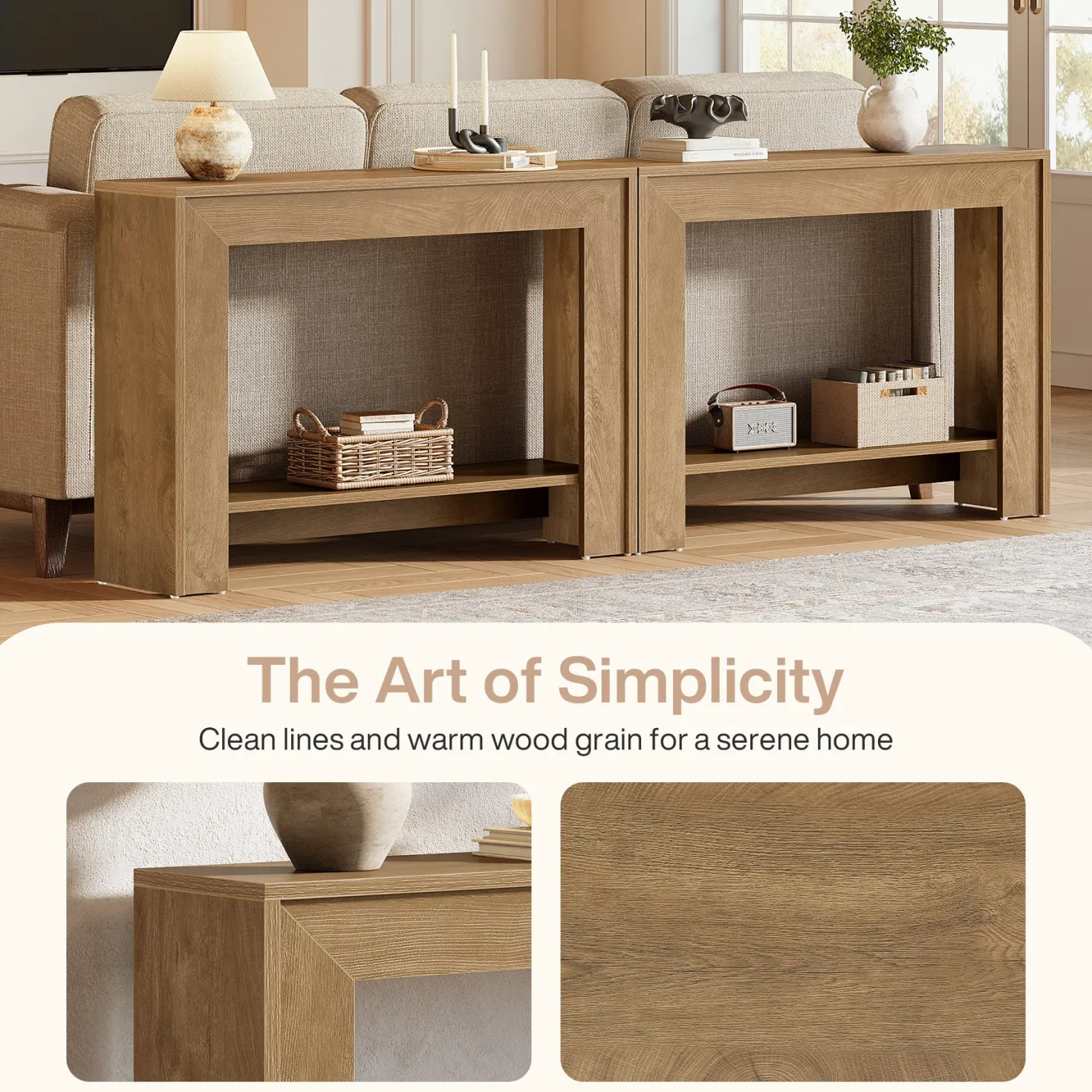 41.3" Console Table, Farmhouse Sofa Entryway Table with 2-Tier Open Storage