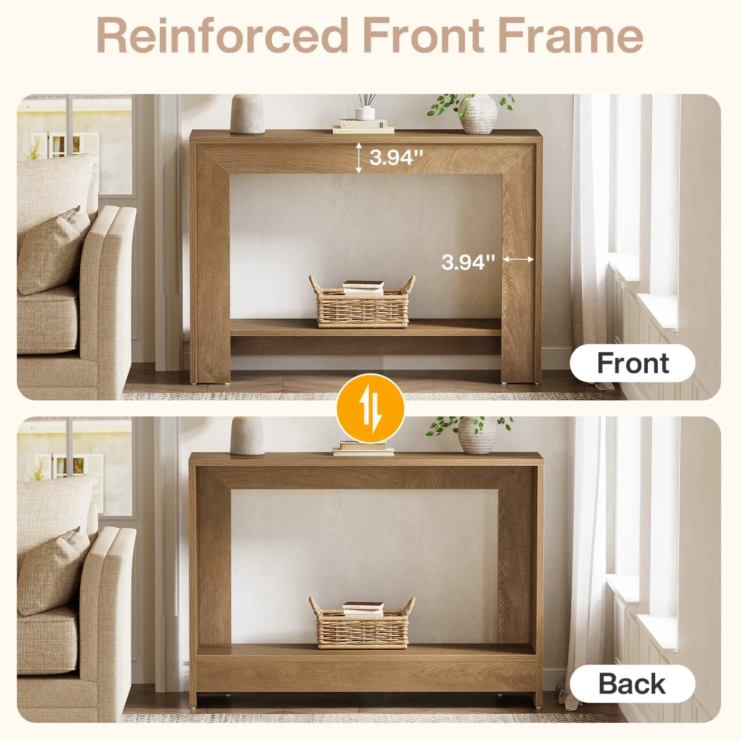 41.3" Console Table, Farmhouse Sofa Entryway Table with 2-Tier Open Storage
