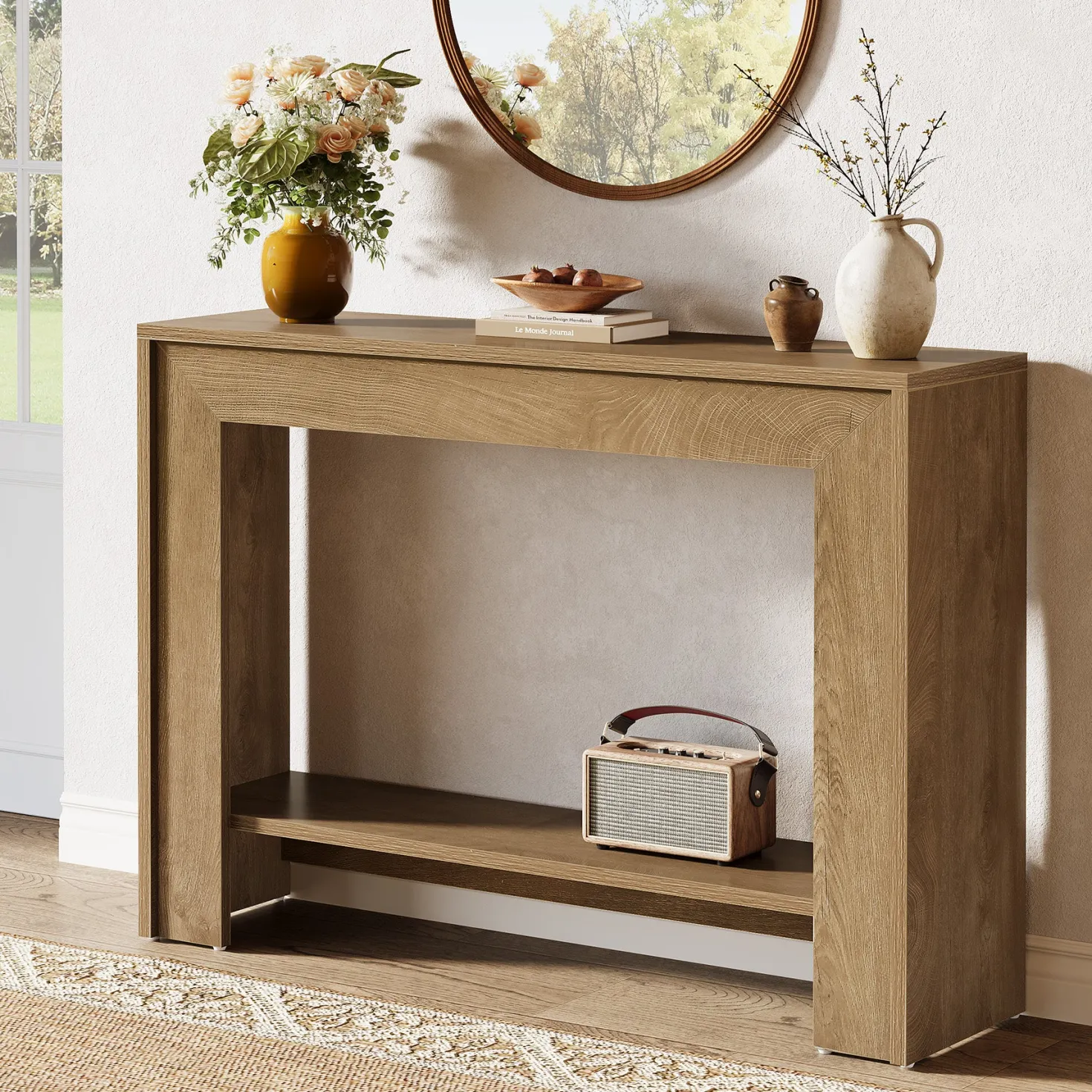 41.3" Console Table, Farmhouse Sofa Entryway Table with 2-Tier Open Storage