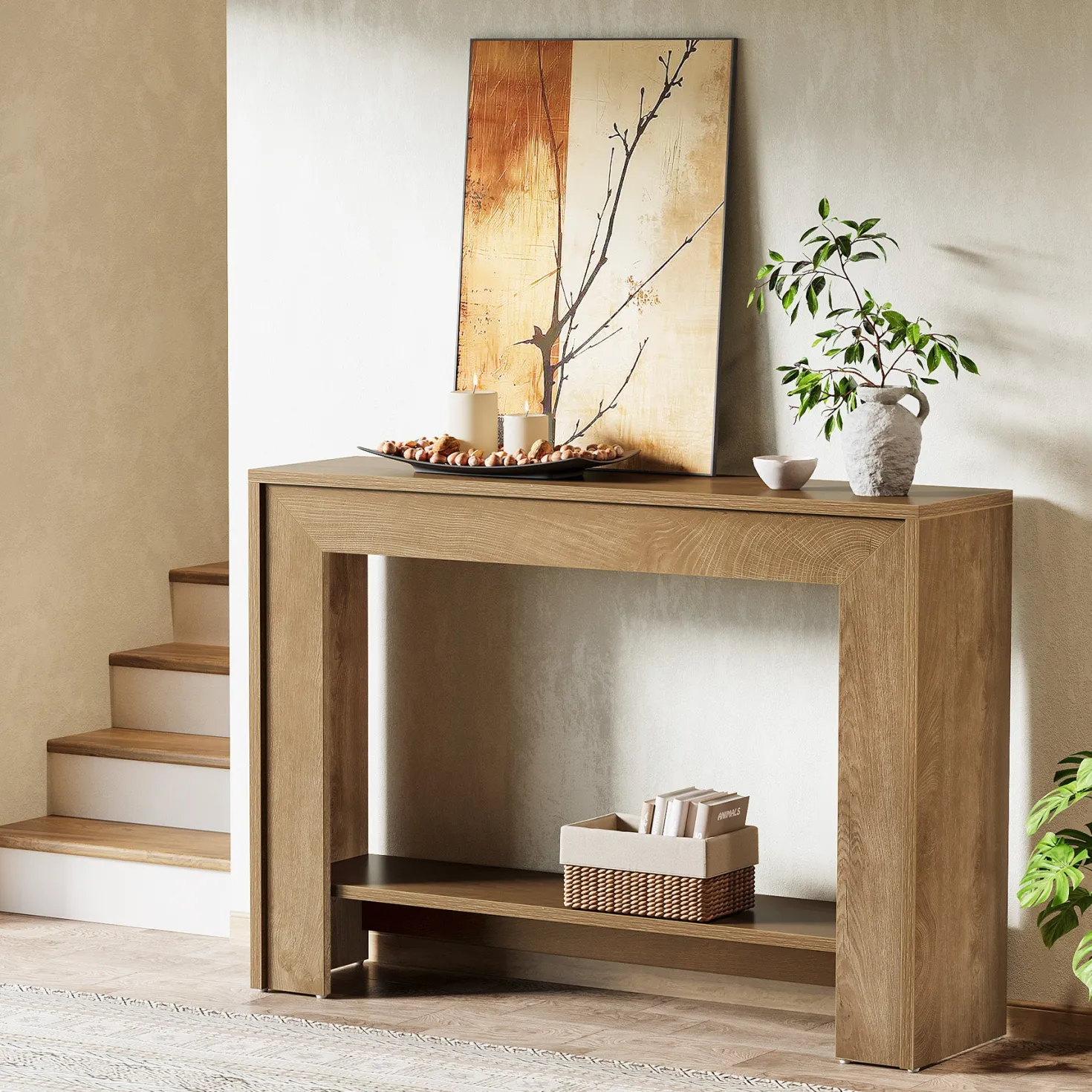 41.3" Console Table, Farmhouse Sofa Entryway Table with 2-Tier Open Storage
