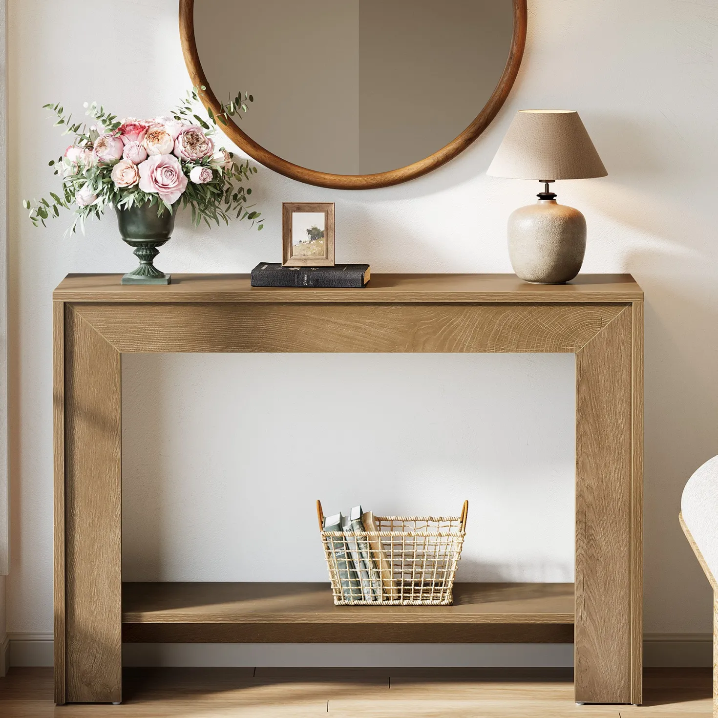 41.3" Console Table, Farmhouse Sofa Entryway Table with 2-Tier Open Storage