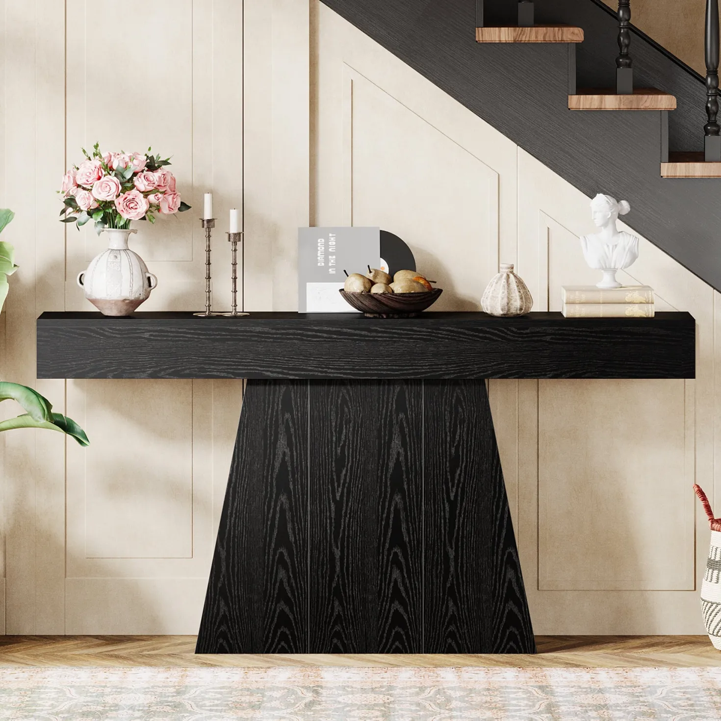 63" Console Table, Farmhouse Entryway Table Sofa Table with Trapezoidal Base
