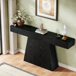 63" Console Table, Farmhouse Entryway Table Sofa Table with Trapezoidal Base