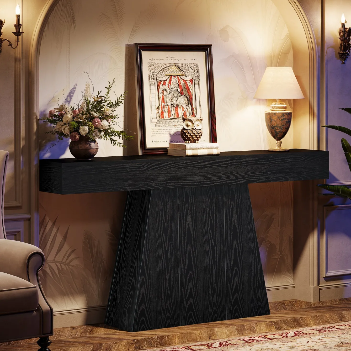 63" Console Table, Farmhouse Entryway Table Sofa Table with Trapezoidal Base