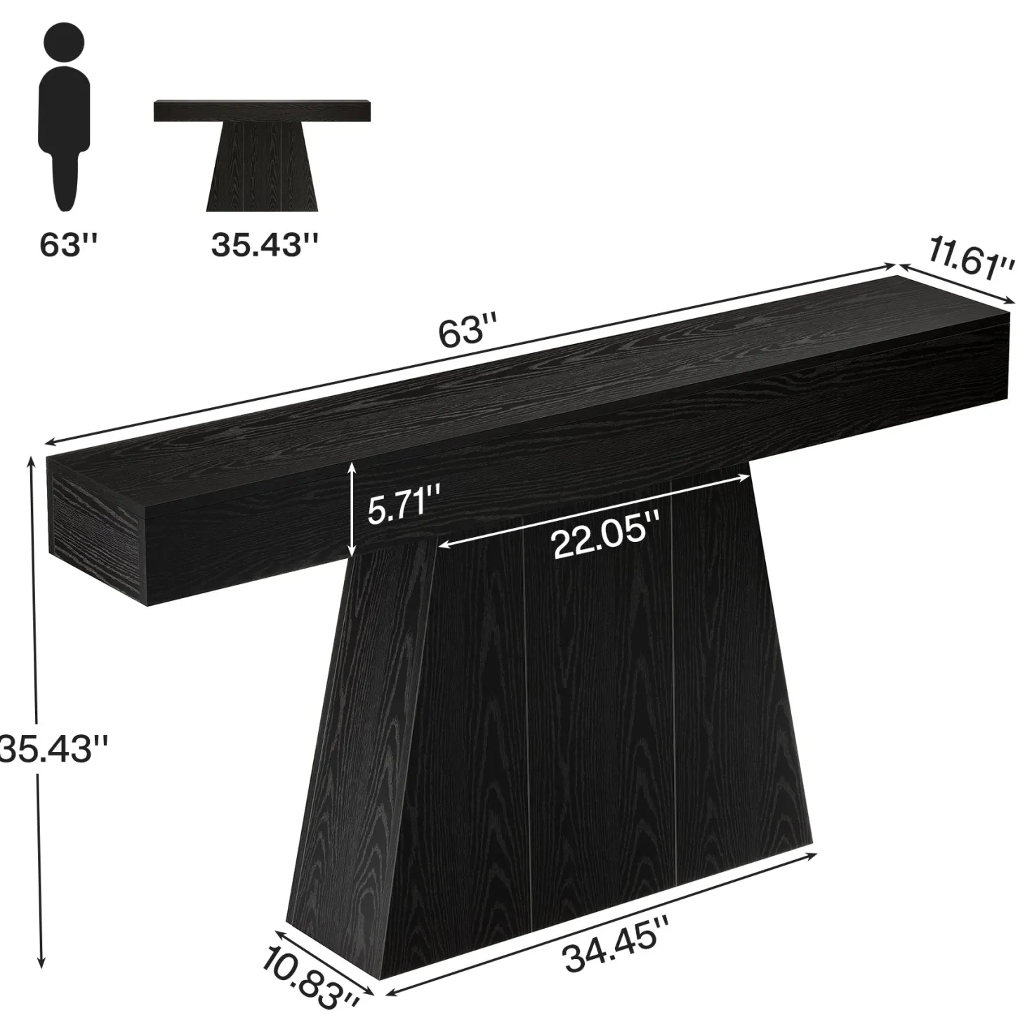 63" Console Table, Farmhouse Entryway Table Sofa Table with Trapezoidal Base