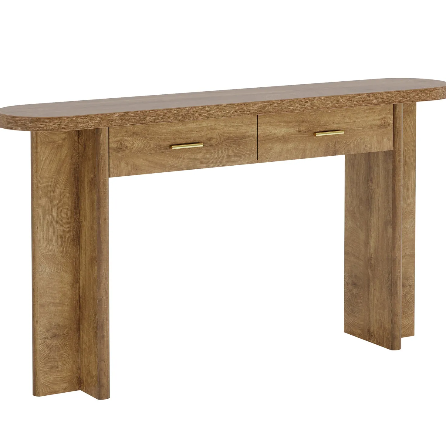 63" Console Table, Farmhouse Oval Curved Entryway Table with 2 Drawers