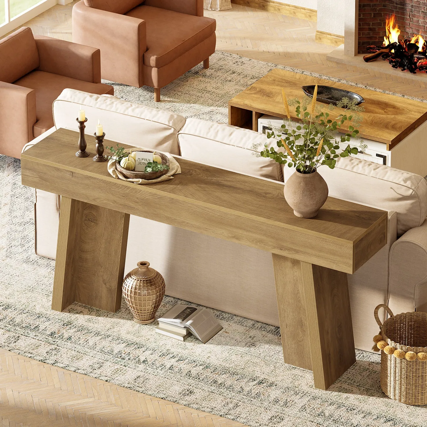 70.9" Console Table, Farmhouse Narrow Entryway Table Behind The Couch