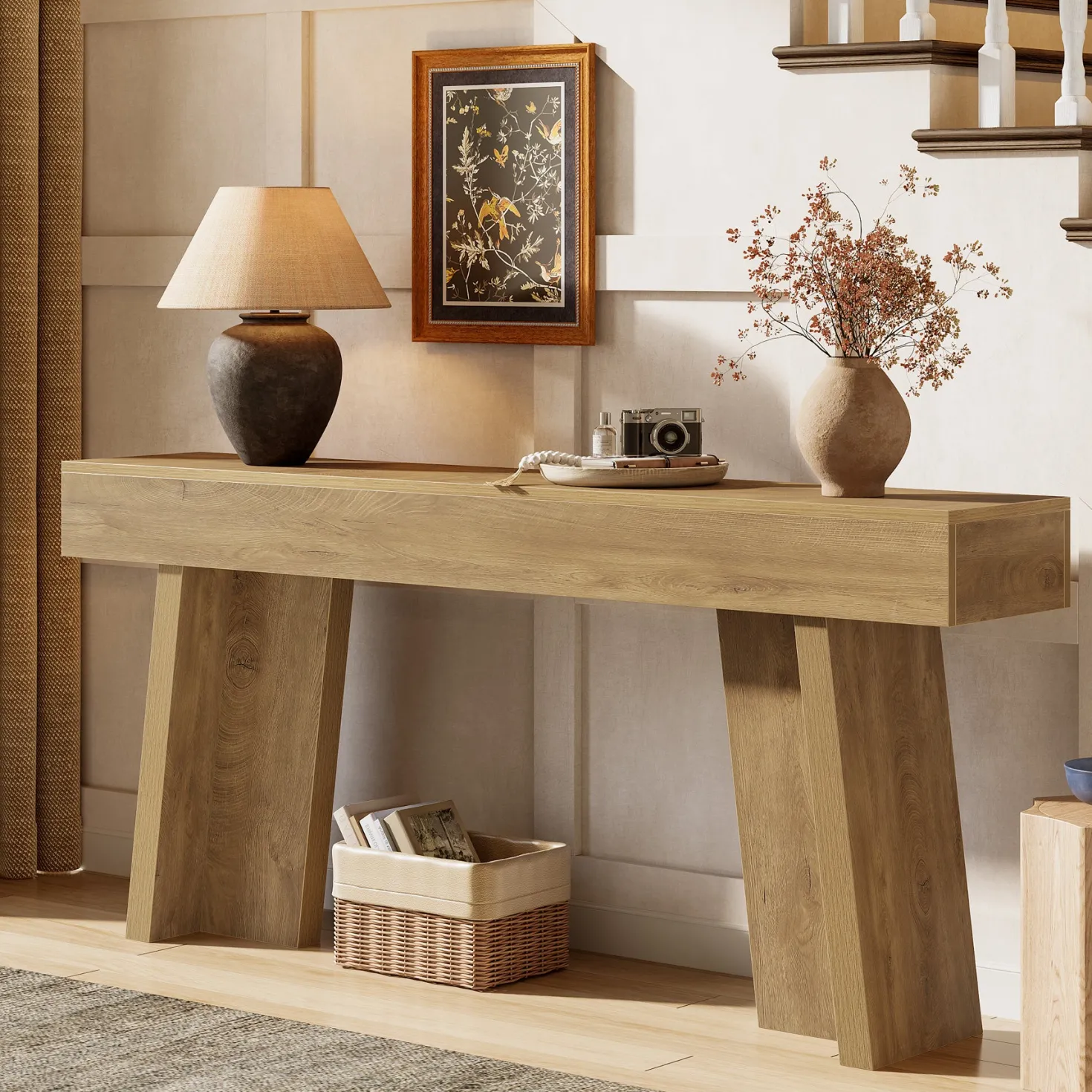 70.9" Console Table, Farmhouse Narrow Entryway Table Behind The Couch