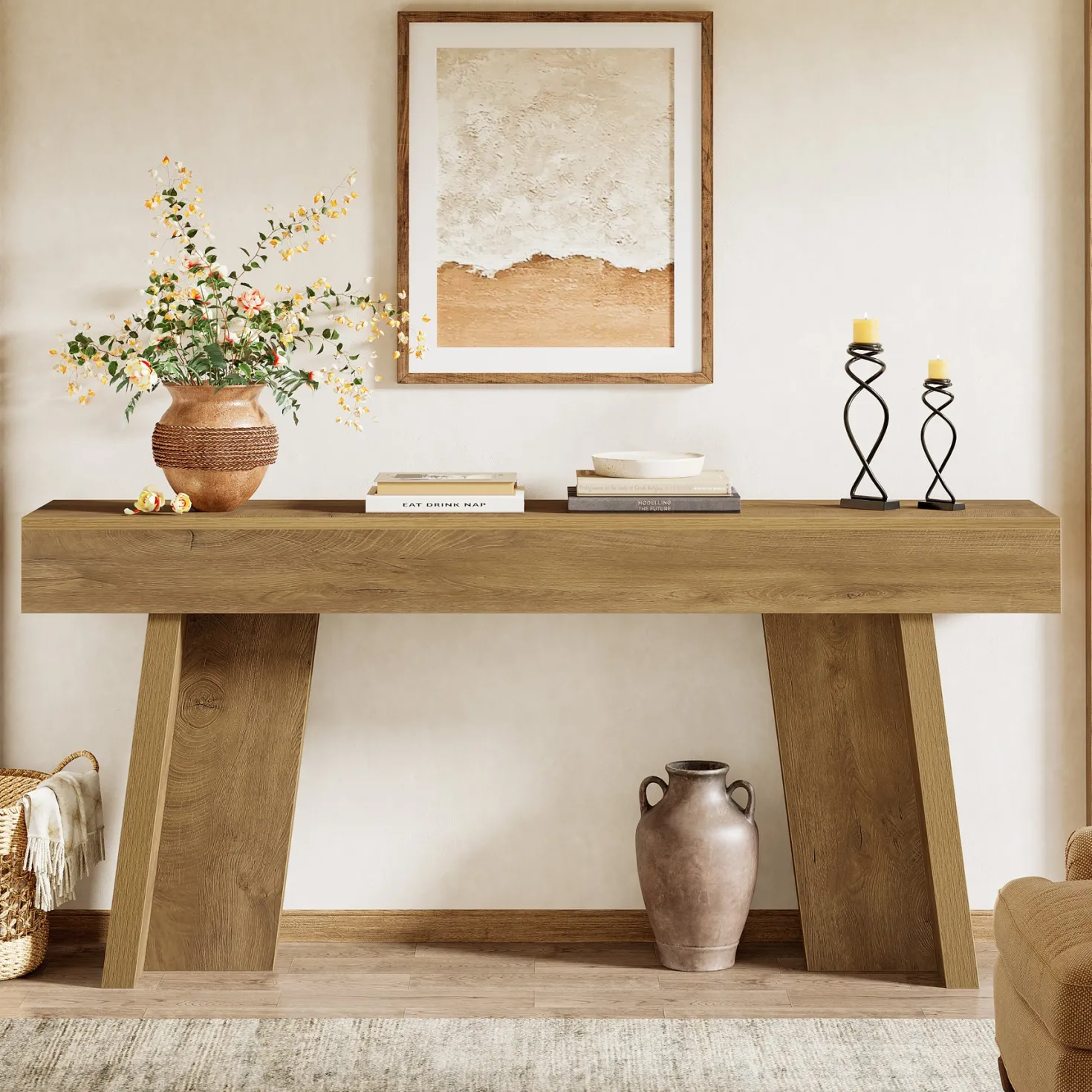 70.9" Console Table, Farmhouse Narrow Entryway Table Behind The Couch