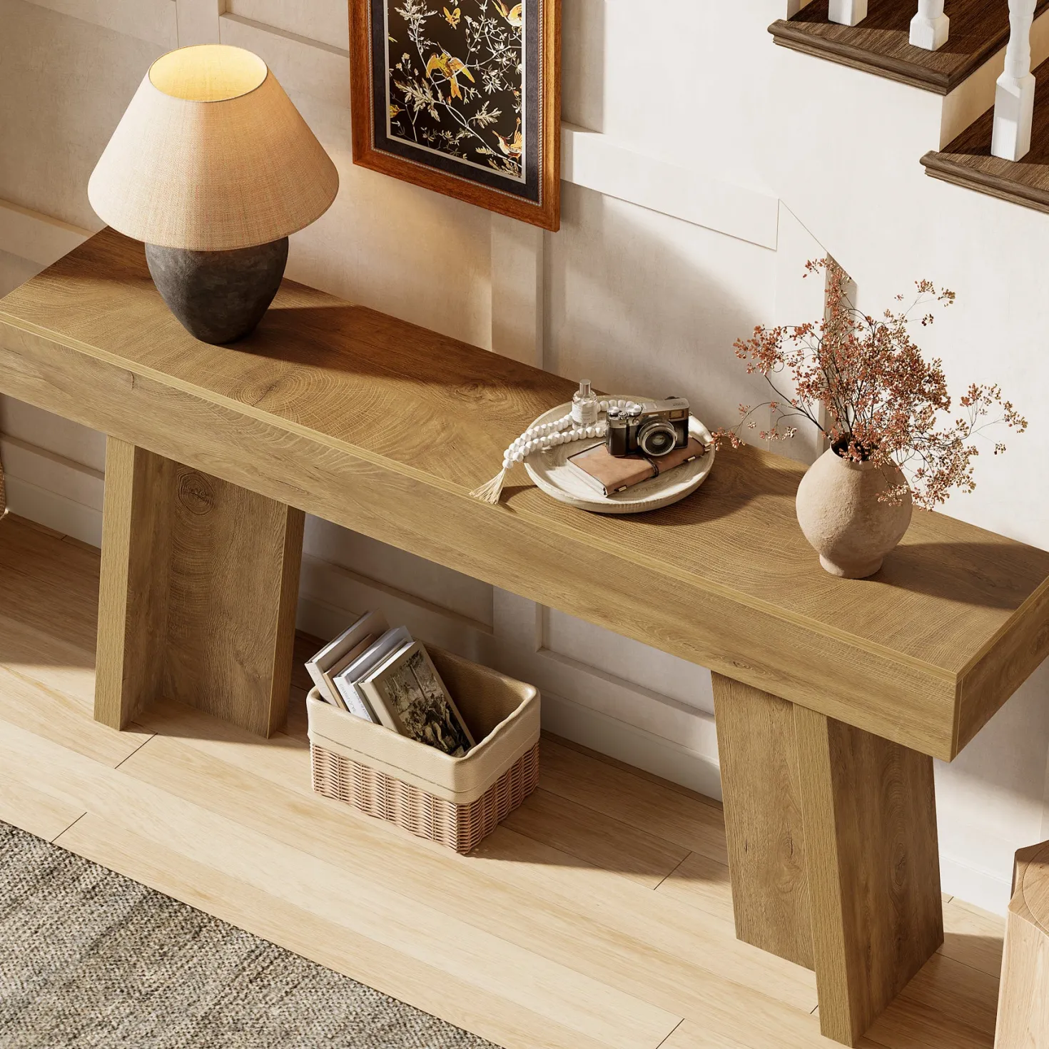 70.9" Console Table, Farmhouse Narrow Entryway Table Behind The Couch