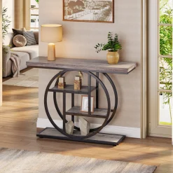 41.3" Console Table, Industrial 4-Tier Sofa Entryway Table with Circle Base