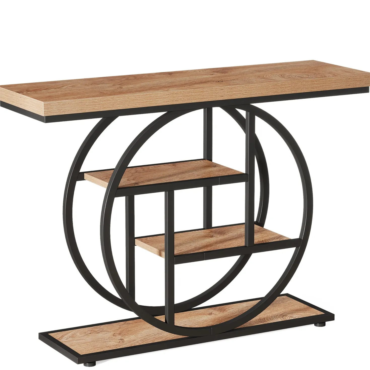 41.3" Console Table, Industrial 4-Tier Sofa Entryway Table with Circle Base