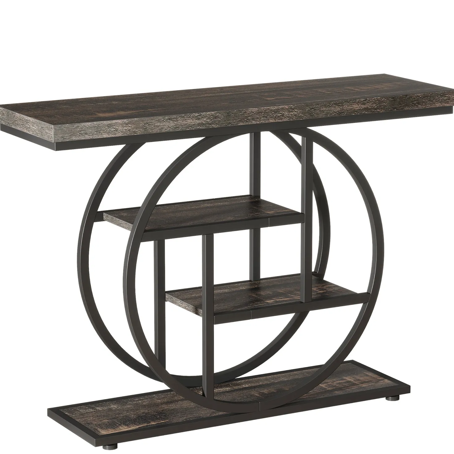 41.3" Console Table, Industrial 4-Tier Sofa Entryway Table with Circle Base