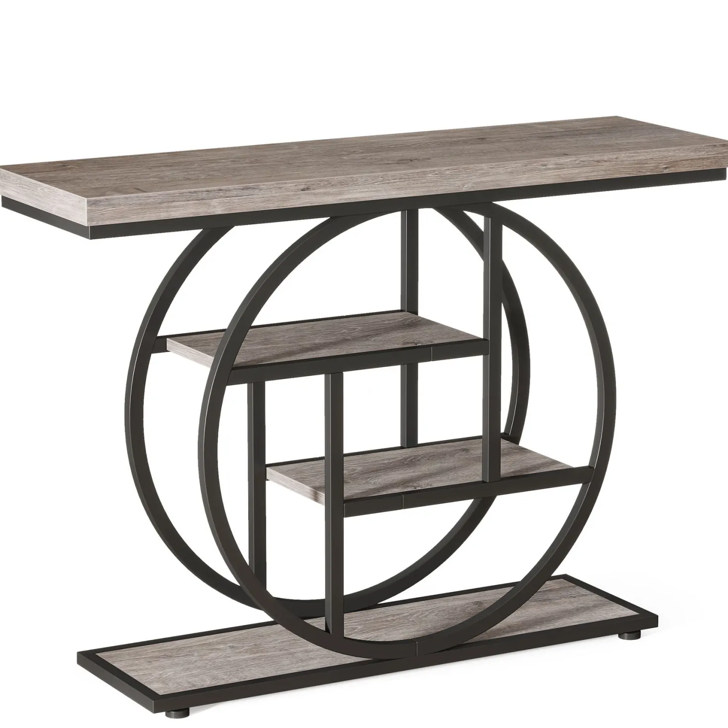 41.3" Console Table, Industrial 4-Tier Sofa Entryway Table with Circle Base
