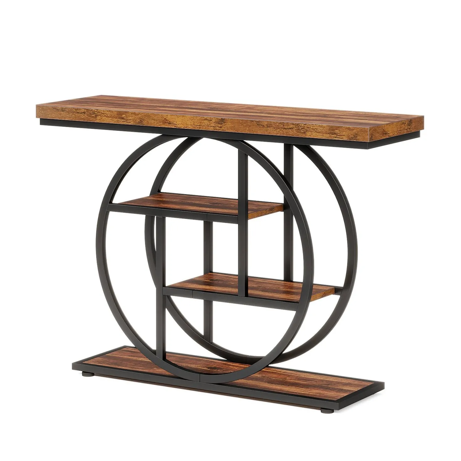 41.3" Console Table, Industrial 4-Tier Sofa Entryway Table with Circle Base