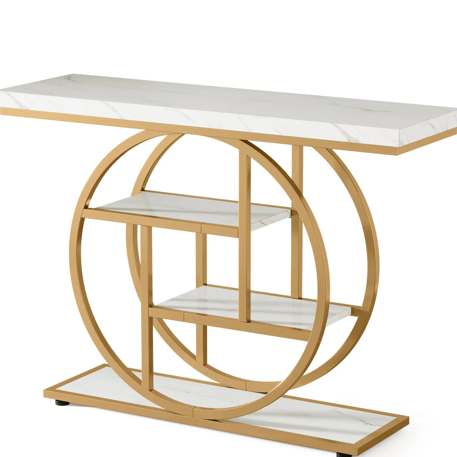 41.3" Console Table, Industrial 4-Tier Sofa Table Entryway Table with Circle Base