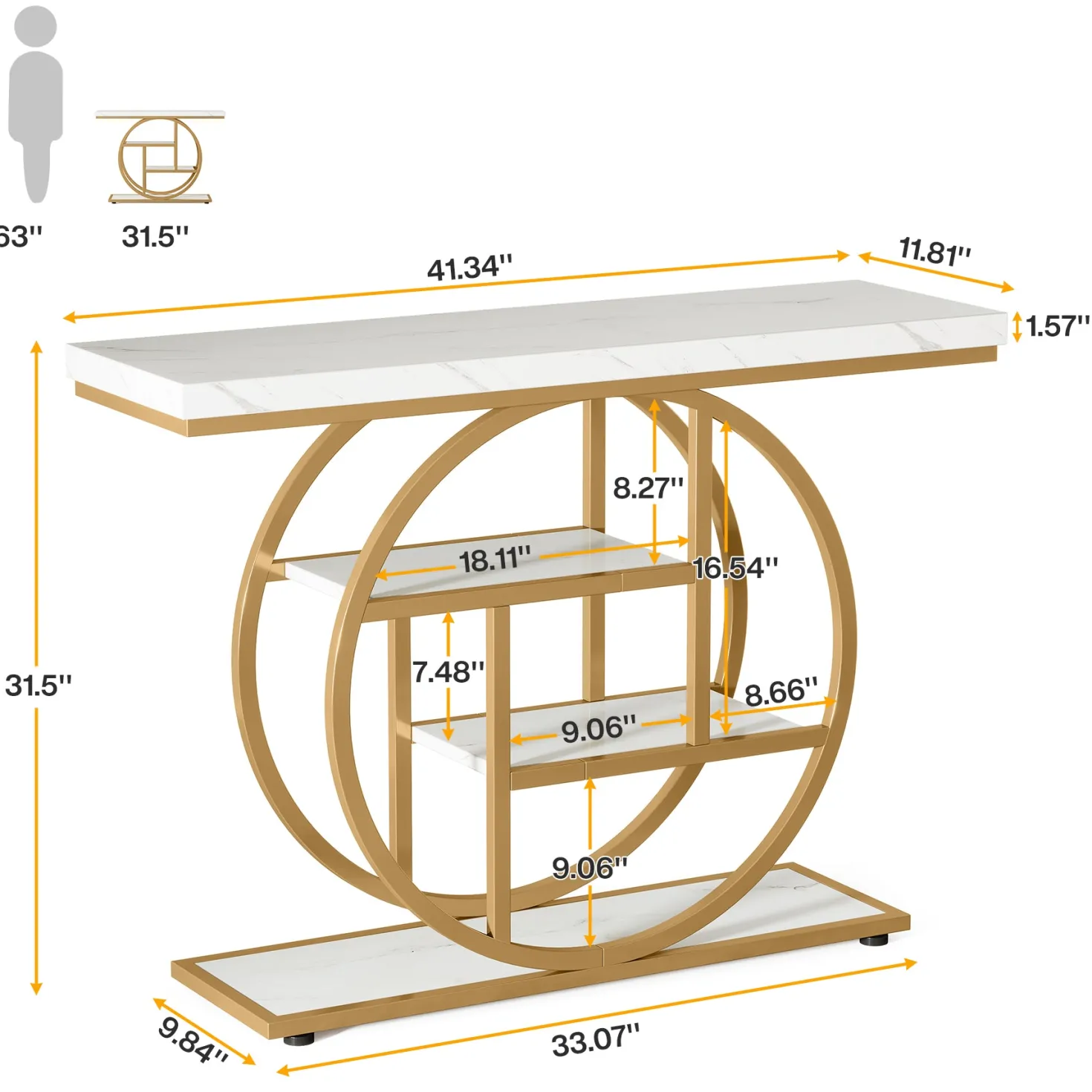 41.3" Console Table, Industrial 4-Tier Sofa Table Entryway Table with Circle Base