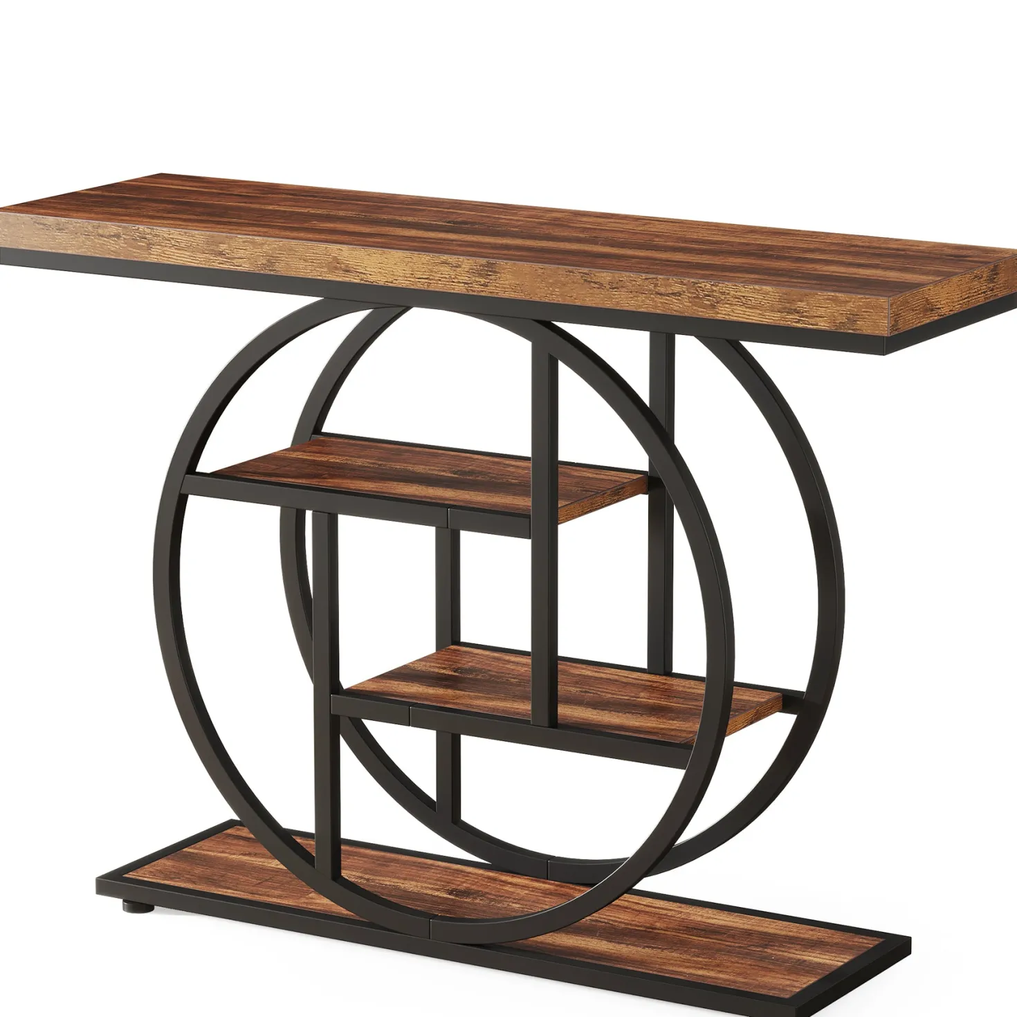 41.3" Console Table, Industrial 4-Tier Sofa Table Entryway Table with Circle Base