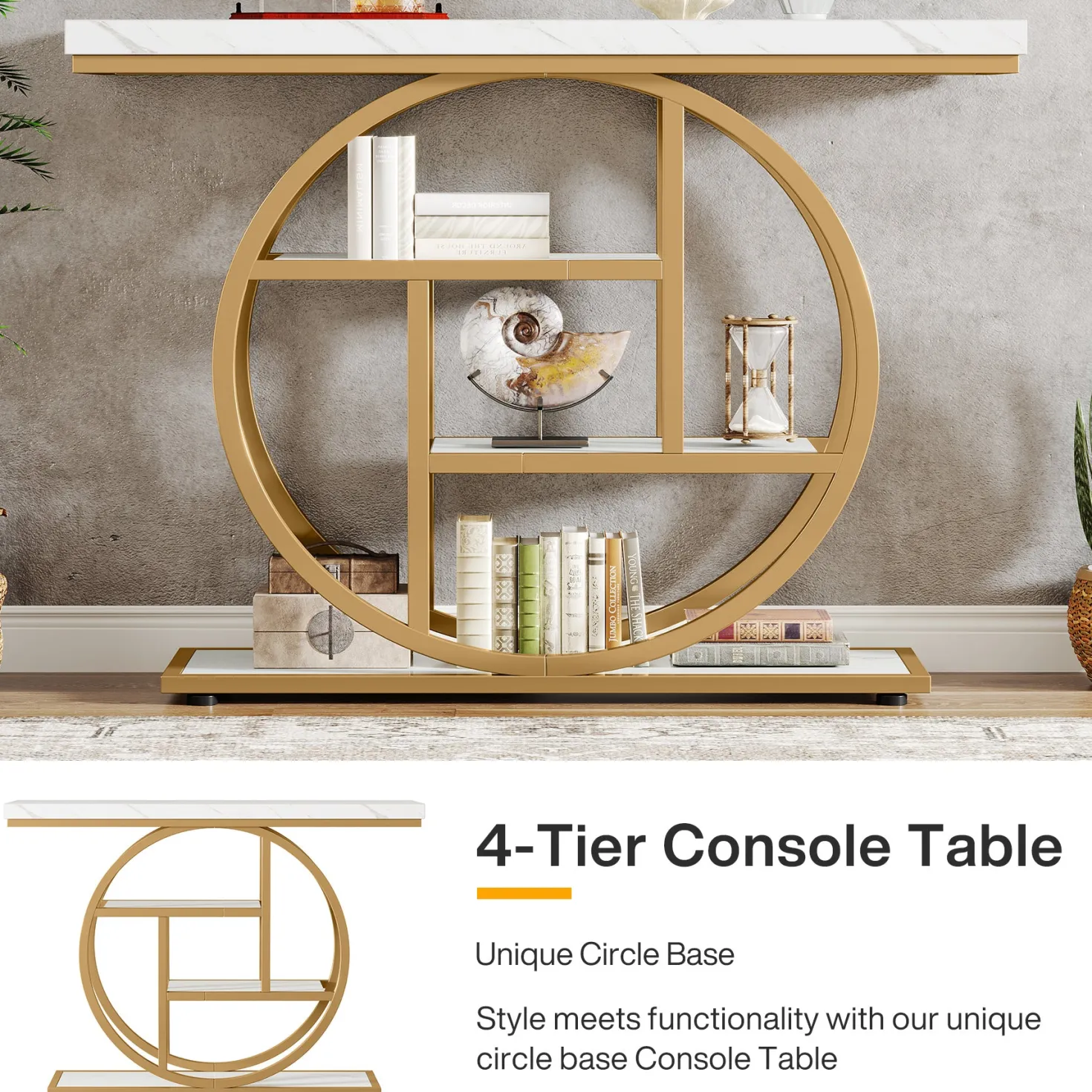 41.3" Console Table, Industrial 4-Tier Sofa Table Entryway Table with Circle Base