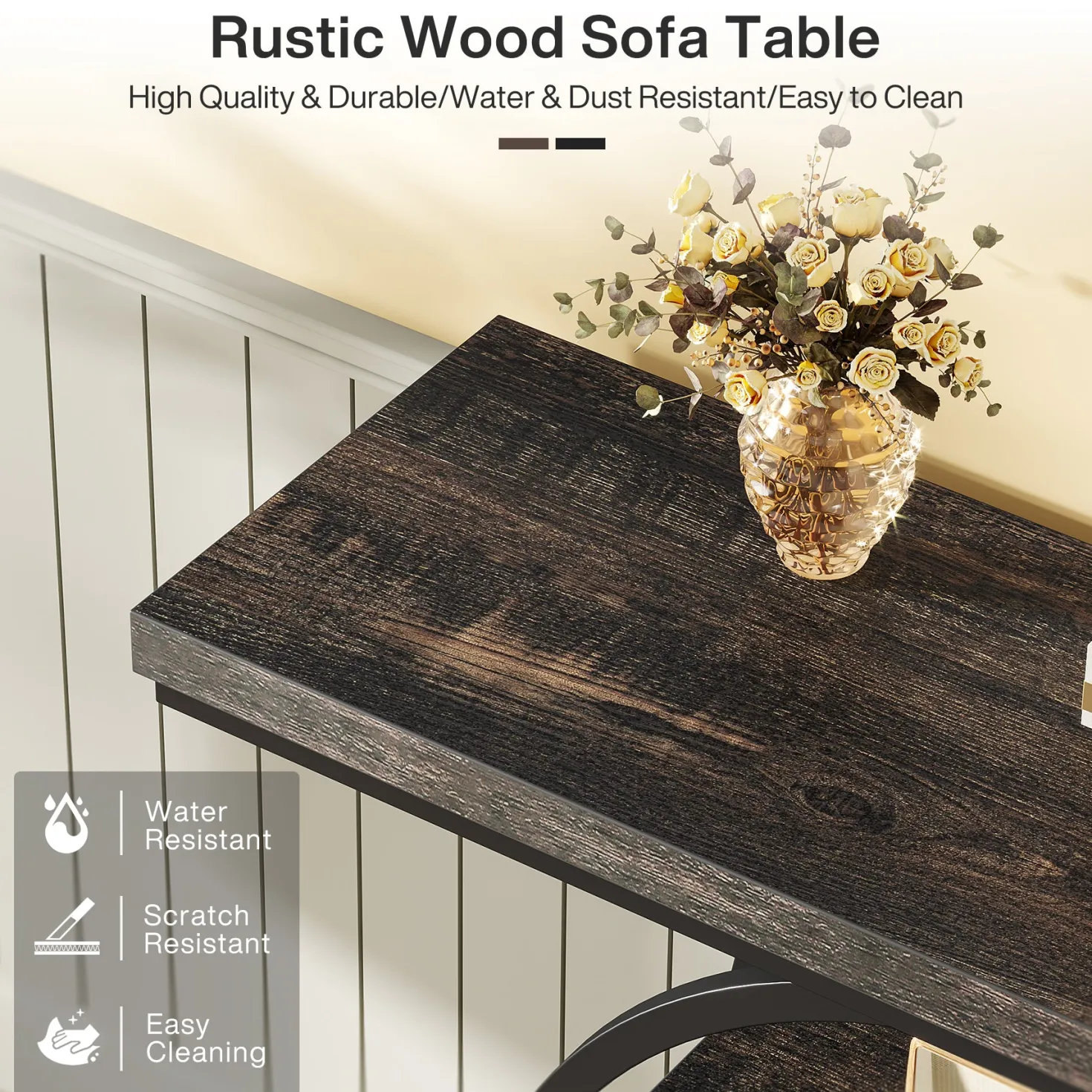 41.3" Console Table, Industrial 4-Tier Sofa Table Entryway Table with Circle Base