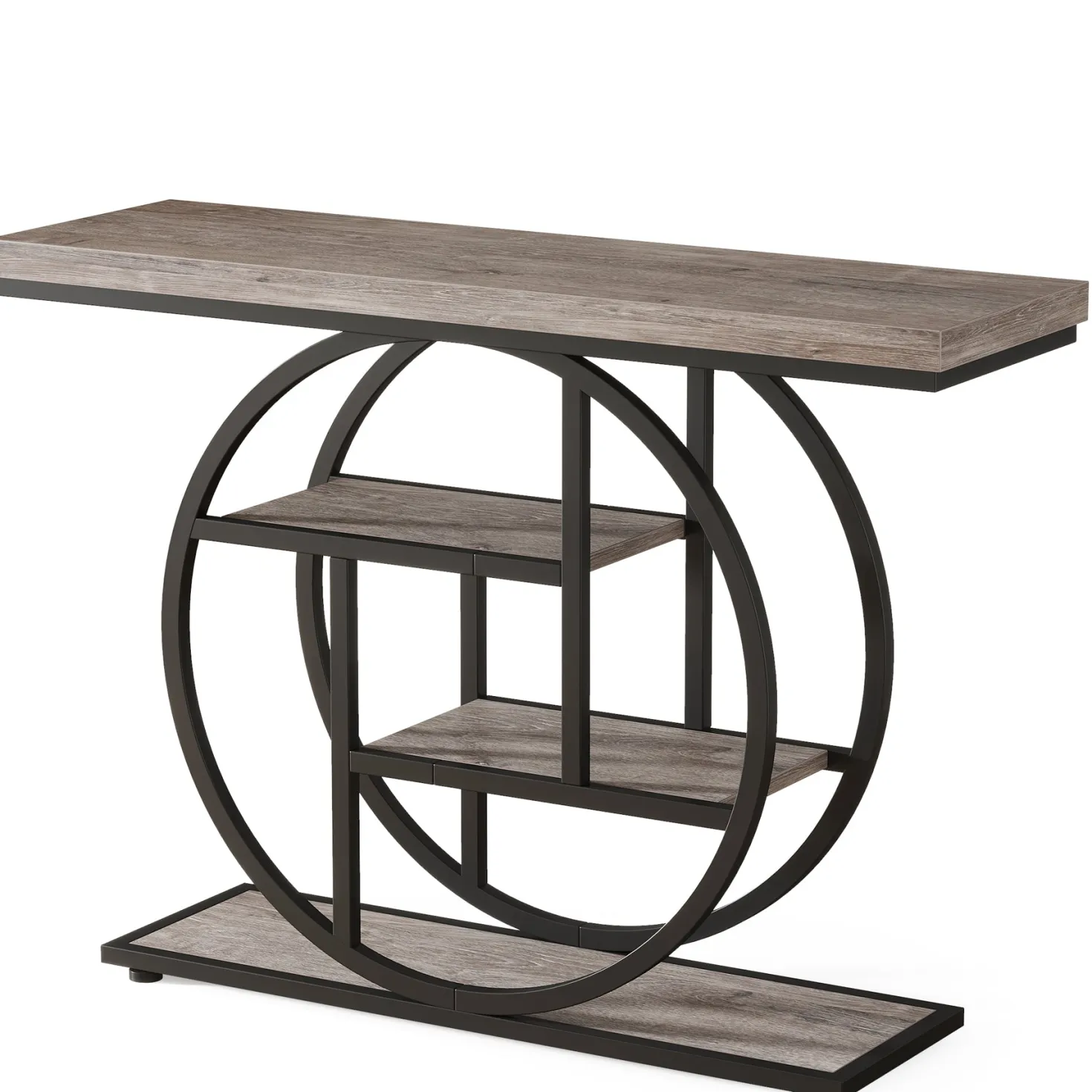 41.3" Console Table, Industrial 4-Tier Sofa Table Entryway Table with Circle Base