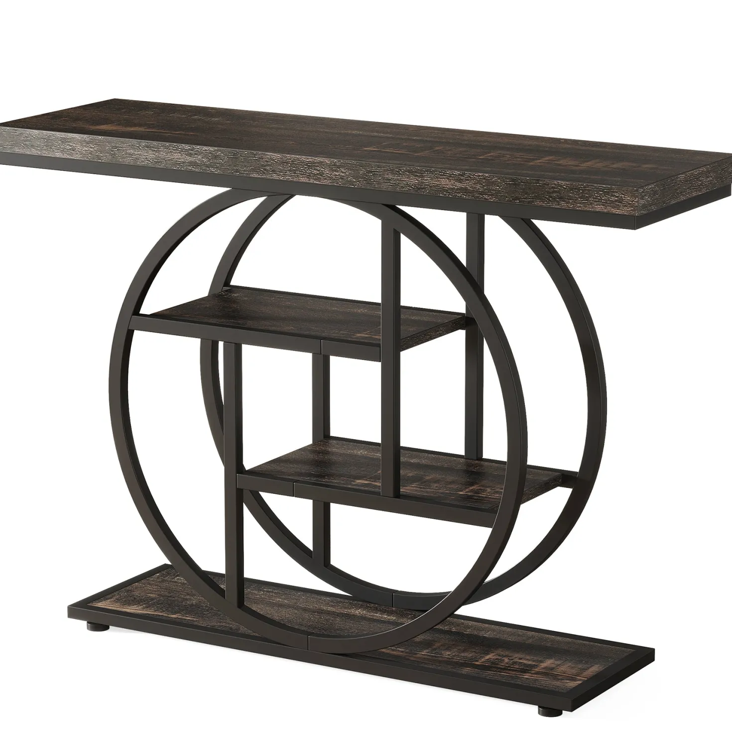 41.3" Console Table, Industrial 4-Tier Sofa Table Entryway Table with Circle Base
