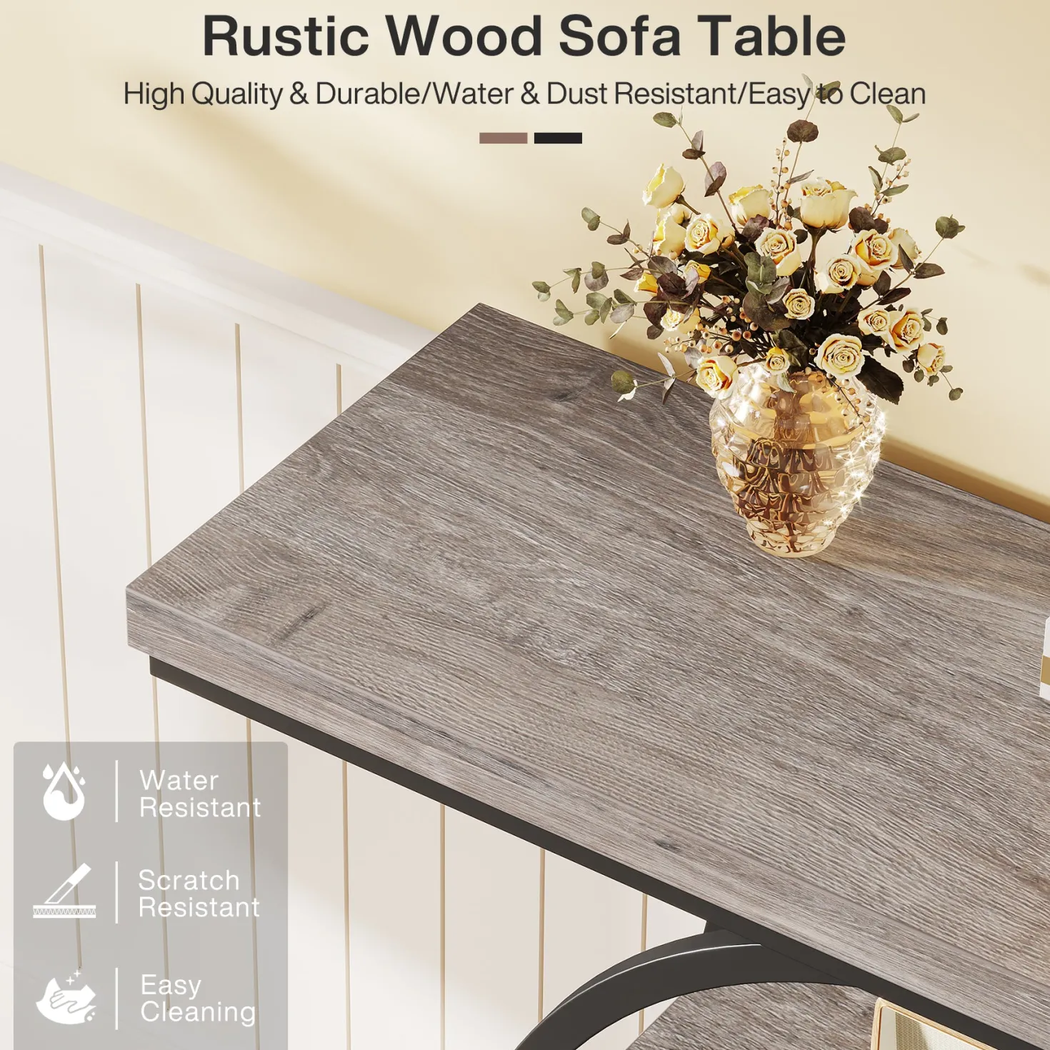 41.3" Console Table, Industrial 4-Tier Sofa Table Entryway Table with Circle Base