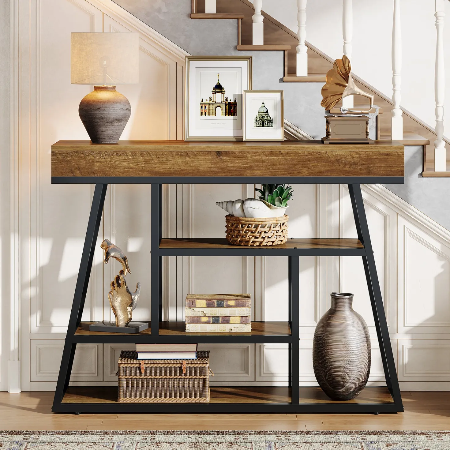 41.3" Console Table, Industrial Entryway Sofa Table with 4-Tier Shelves