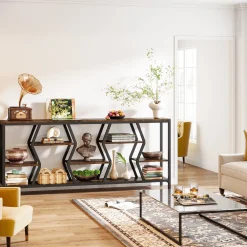 70.9" Console Table Industrial Sofa Table with Storage Shelves
