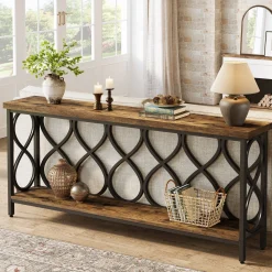 70.9" Console Table, Industrial Sofa Table 2-Tier Entryway Accent Table