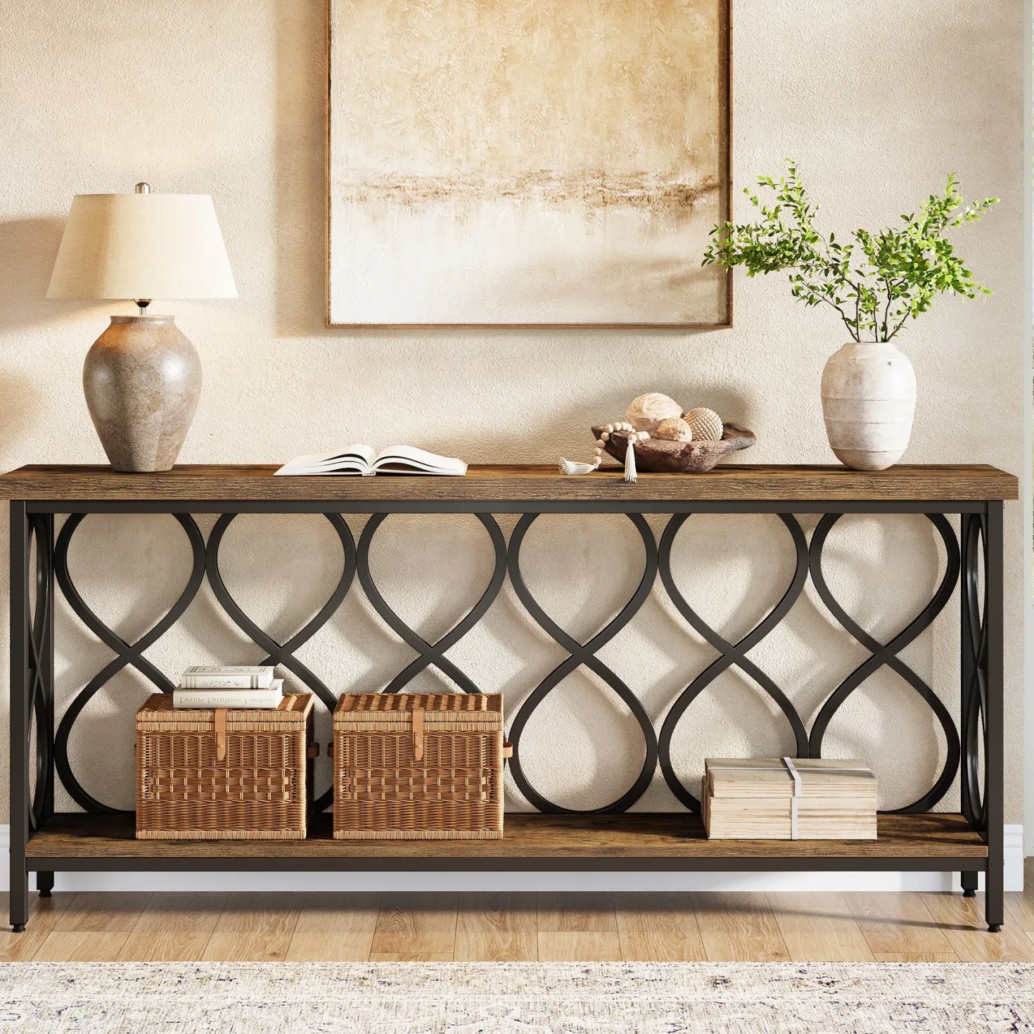 70.9" Console Table, Industrial Sofa Table 2-Tier Entryway Accent Table
