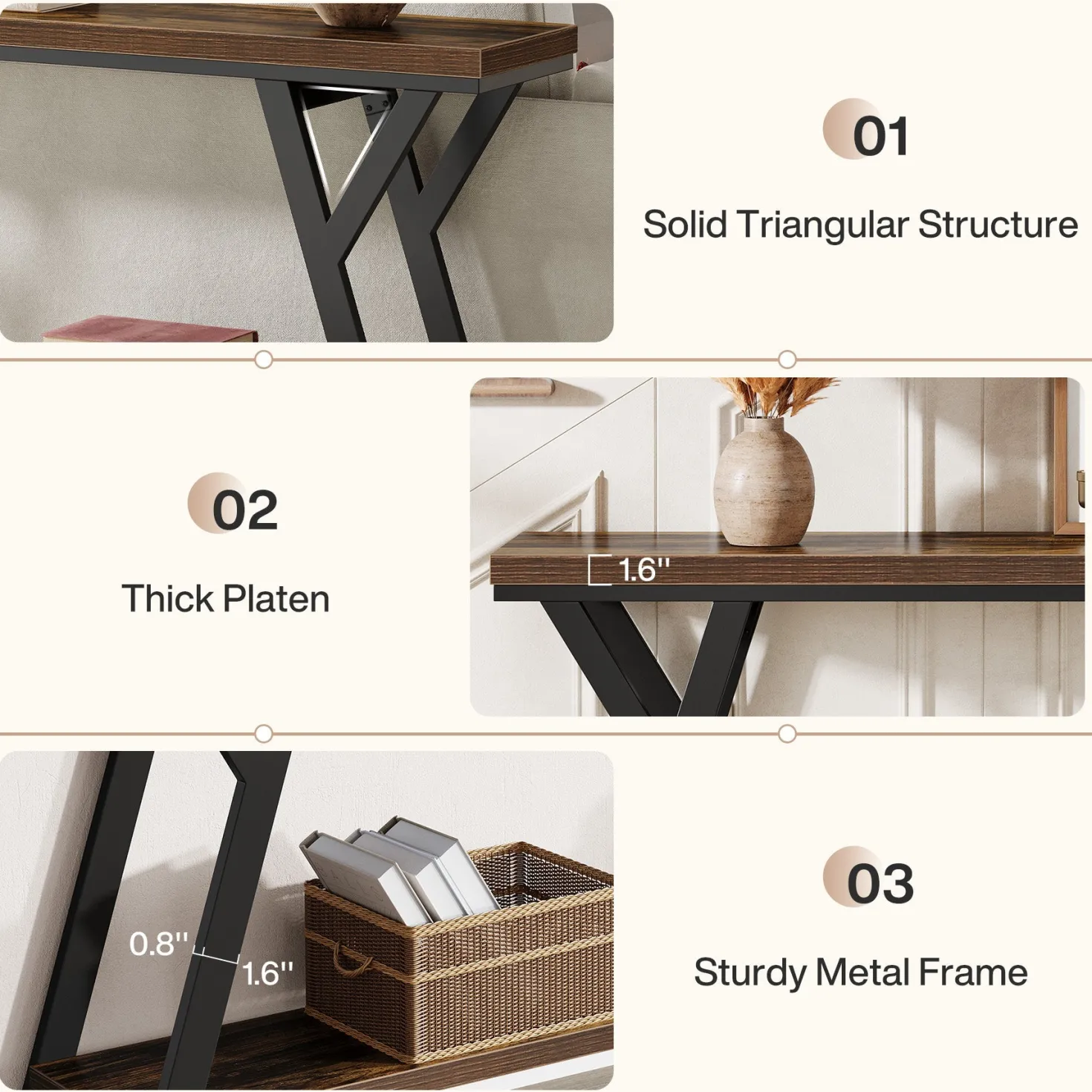 70.9" Console Table, Industrial Sofa Table Behind Couch with 2-Tier Storage Shelf