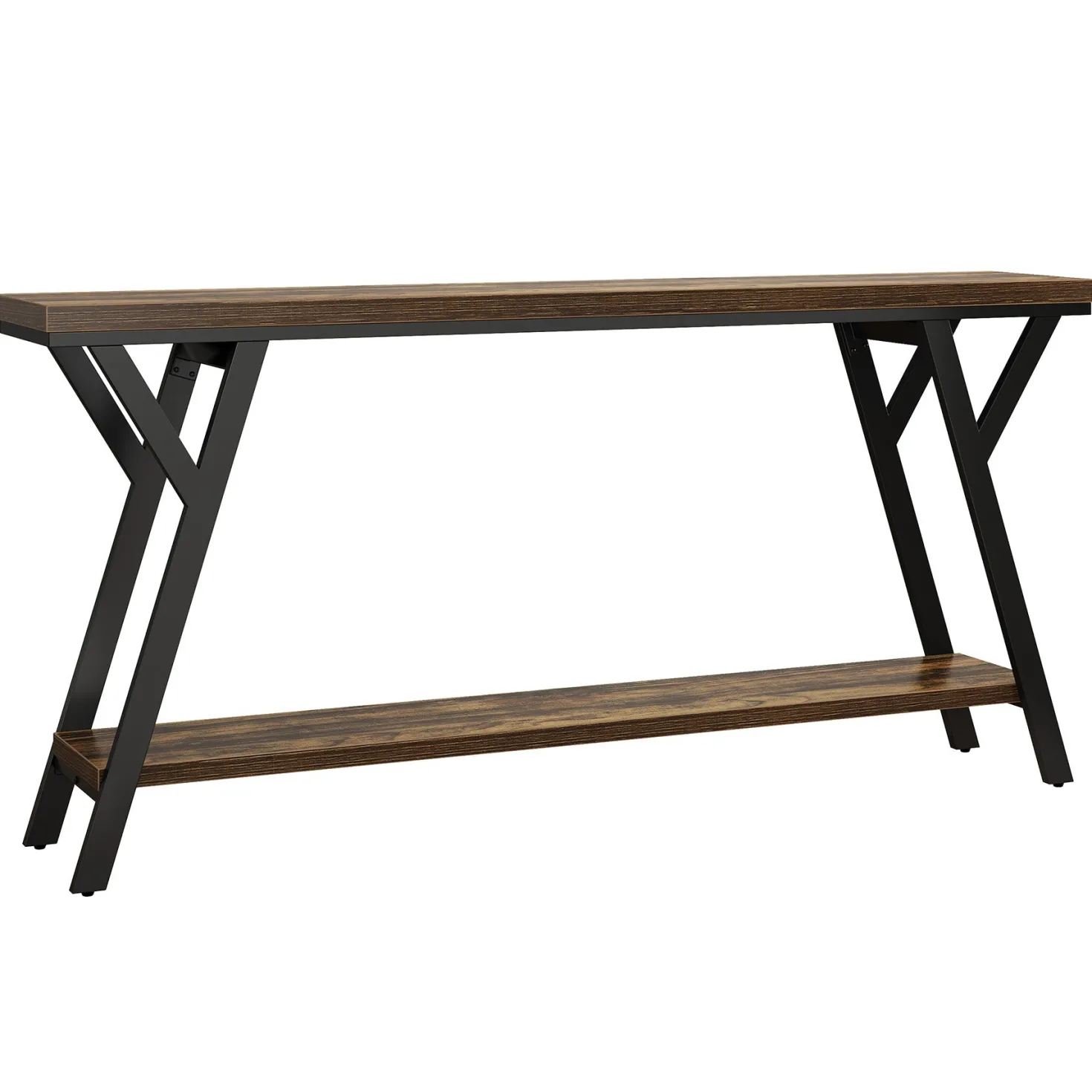 70.9" Console Table, Industrial Sofa Table Behind Couch with 2-Tier Storage Shelf