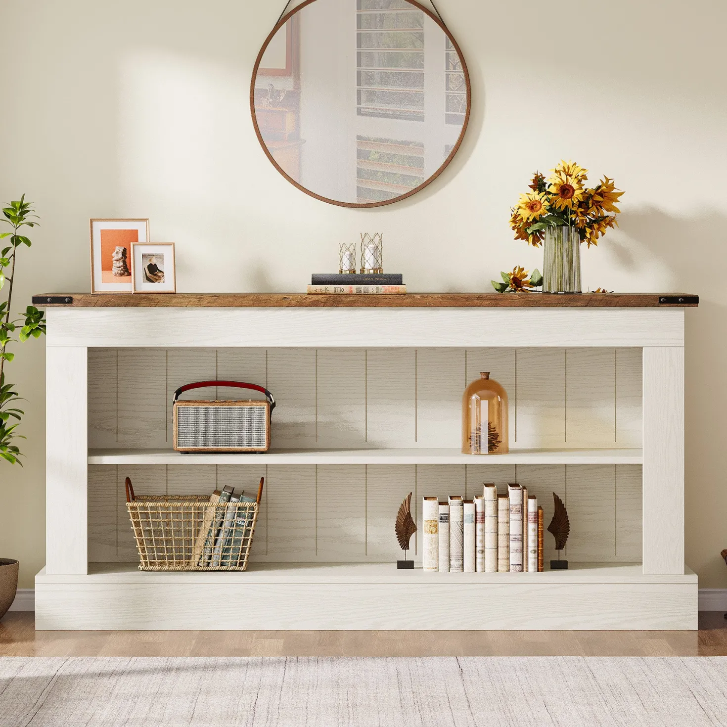 63" Console Table, Long Entryway Table Sofa Table With Storage