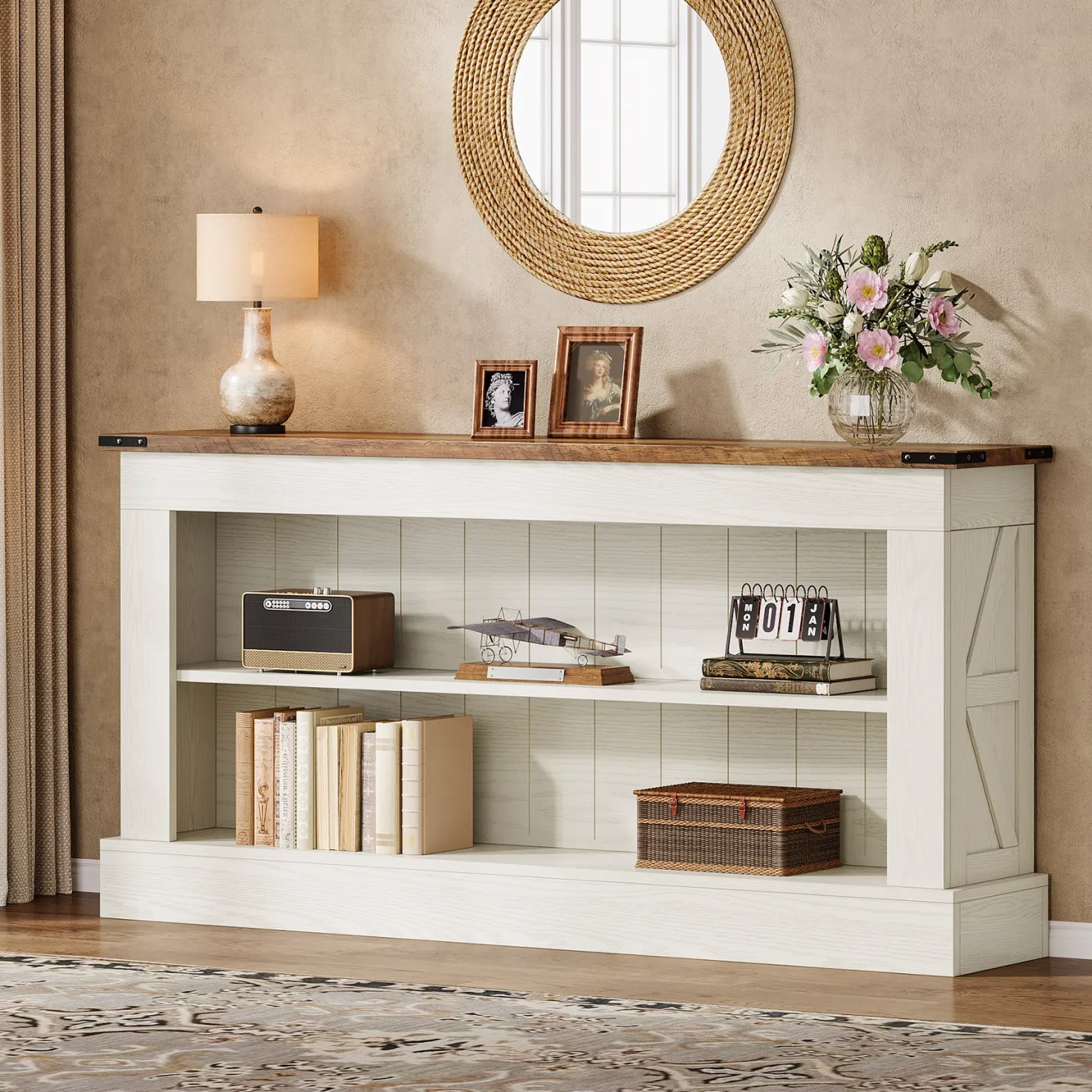 63" Console Table, Long Entryway Table Sofa Table With Storage