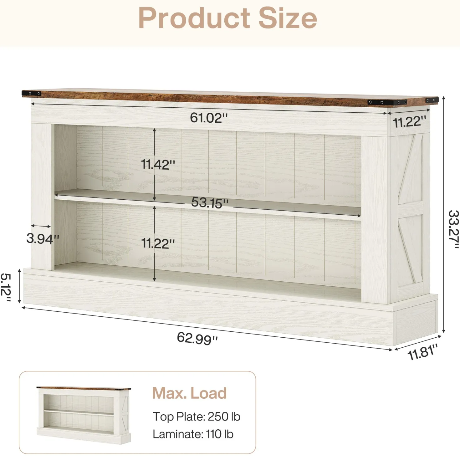 63" Console Table, Long Entryway Table Sofa Table With Storage