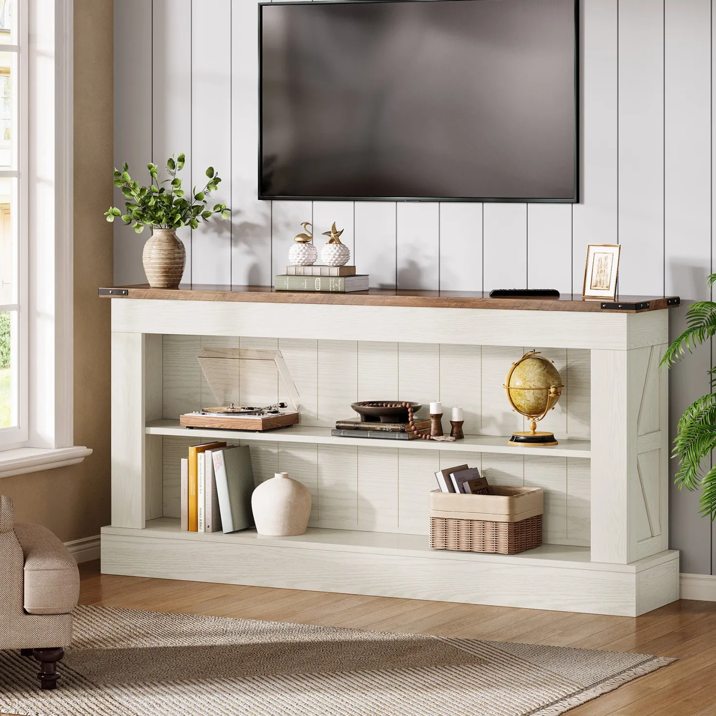 63" Console Table, Long Entryway Table Sofa Table With Storage