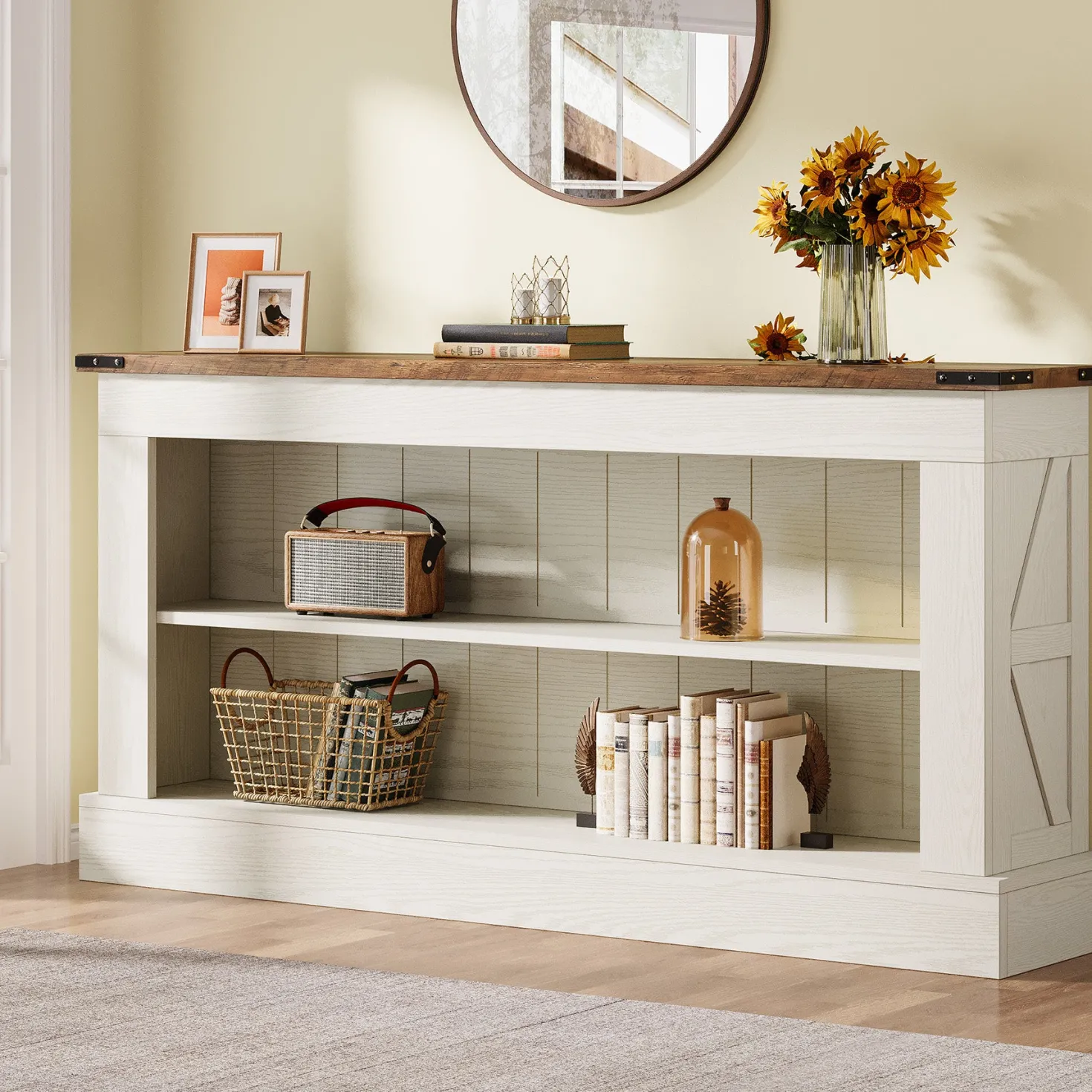 63" Console Table, Long Entryway Table Sofa Table With Storage