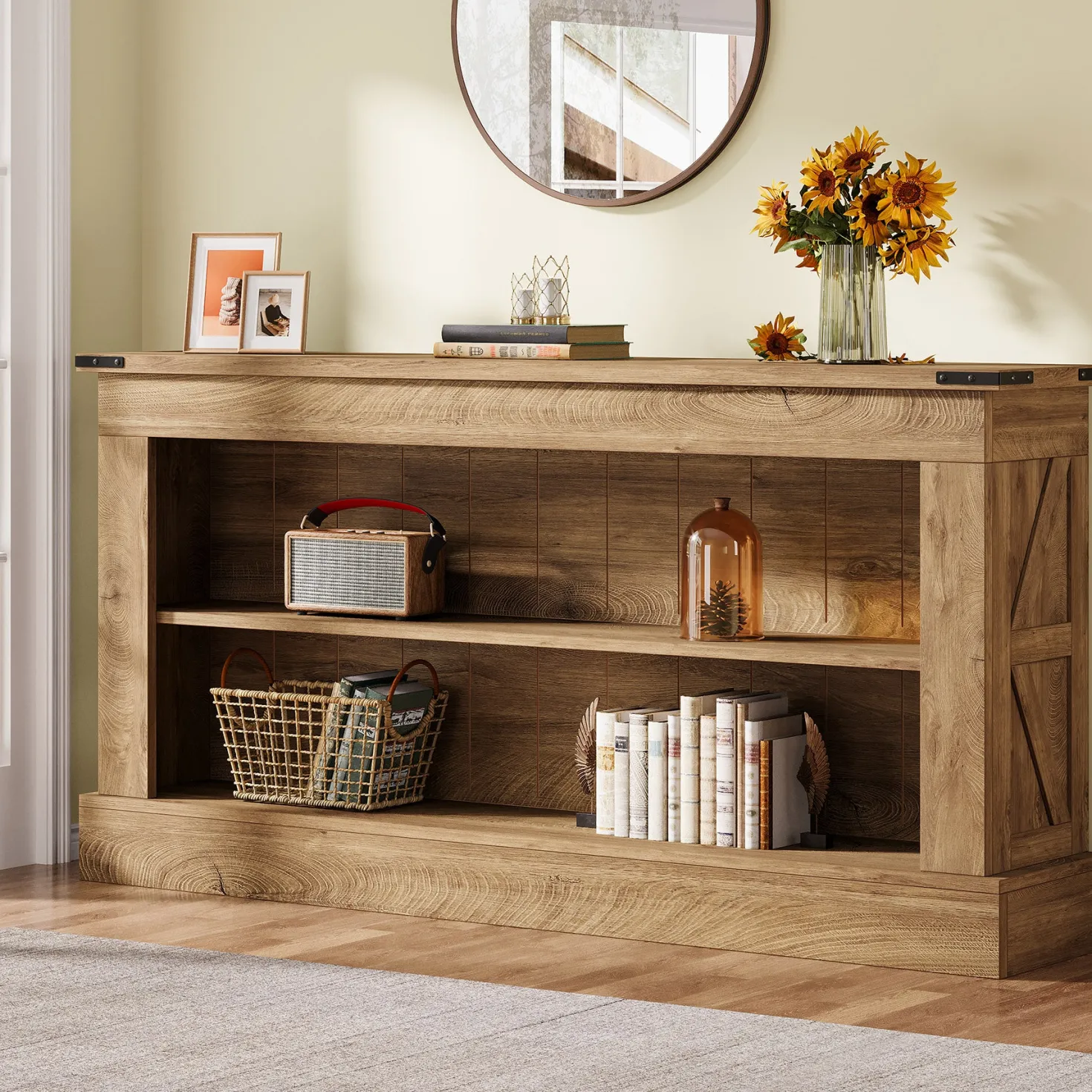 63" Console Table, Long Entryway Table Sofa Table With Storage