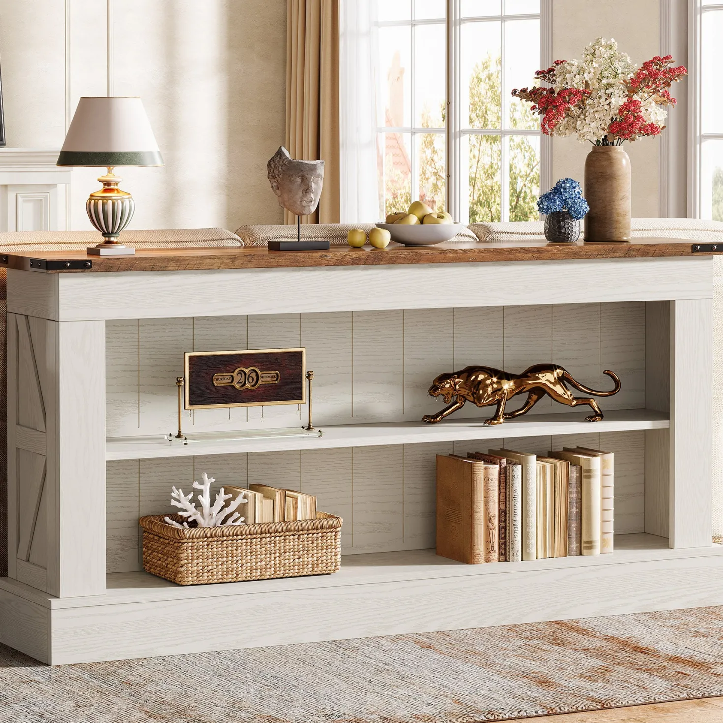 63" Console Table, Long Entryway Table Sofa Table With Storage