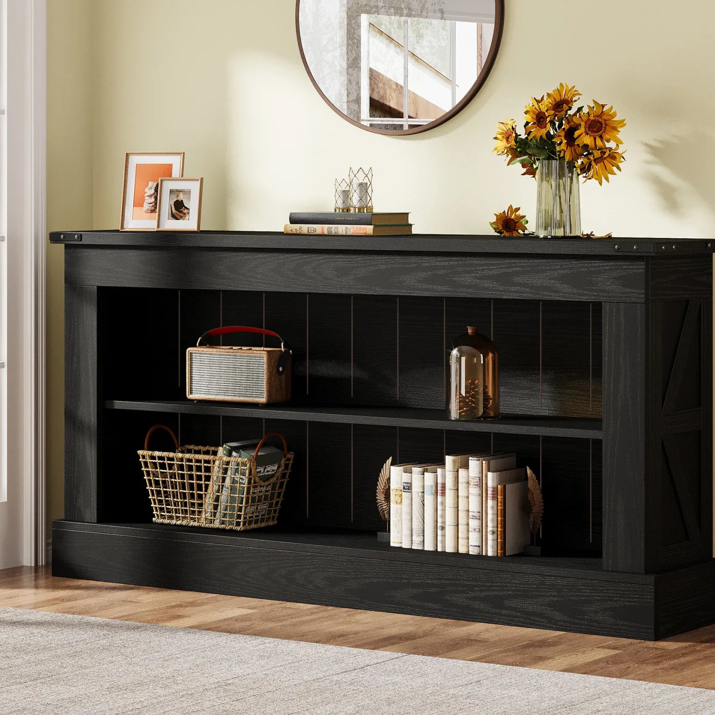 63" Console Table, Long Entryway Table Sofa Table With Storage