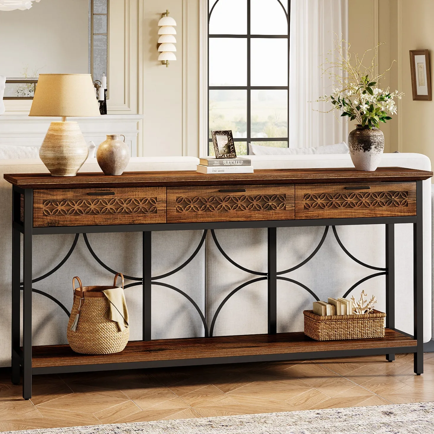70.9" Console Table, Long Entryway Table Accent Table with Storage Drawers