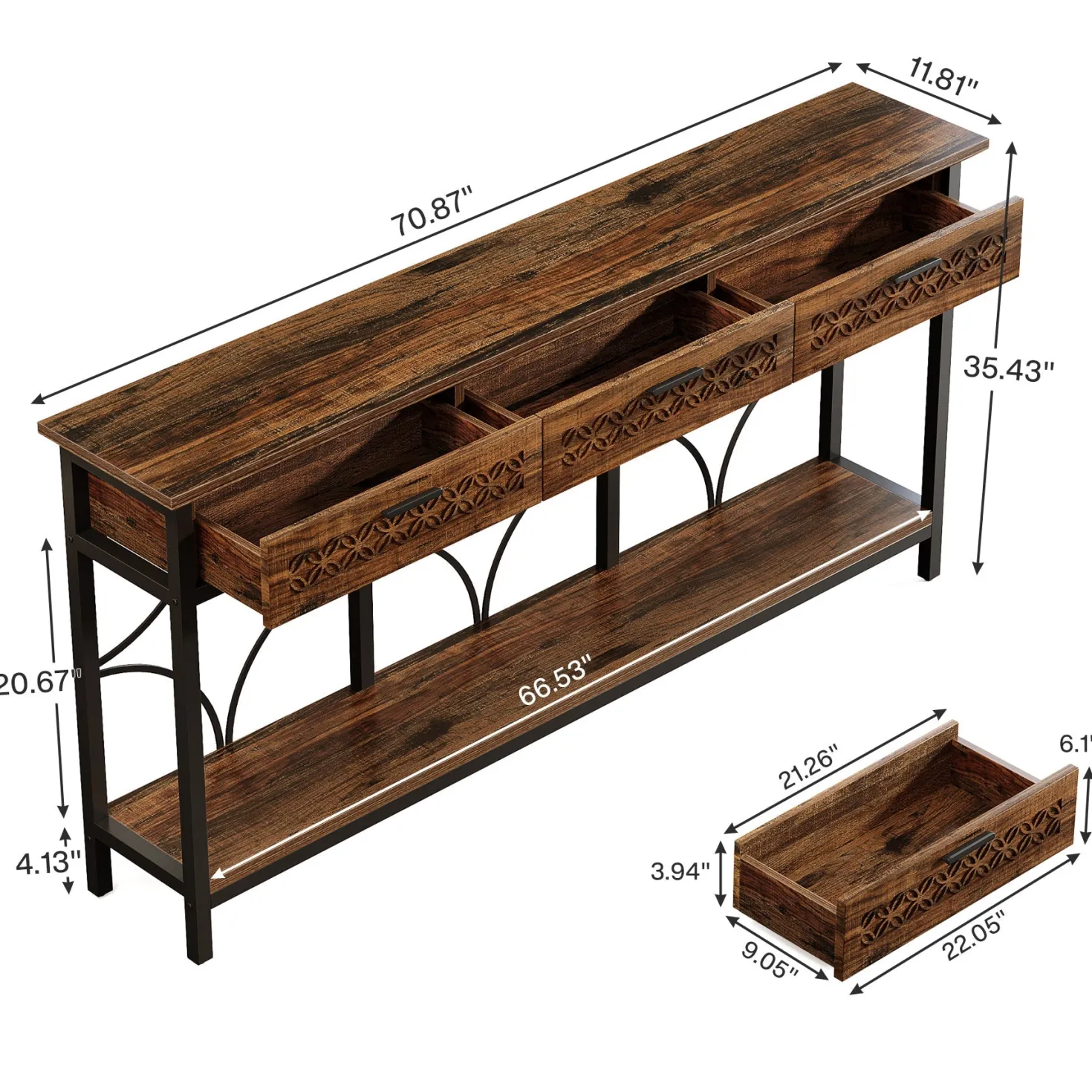 70.9" Console Table, Long Entryway Table Accent Table with Storage Drawers