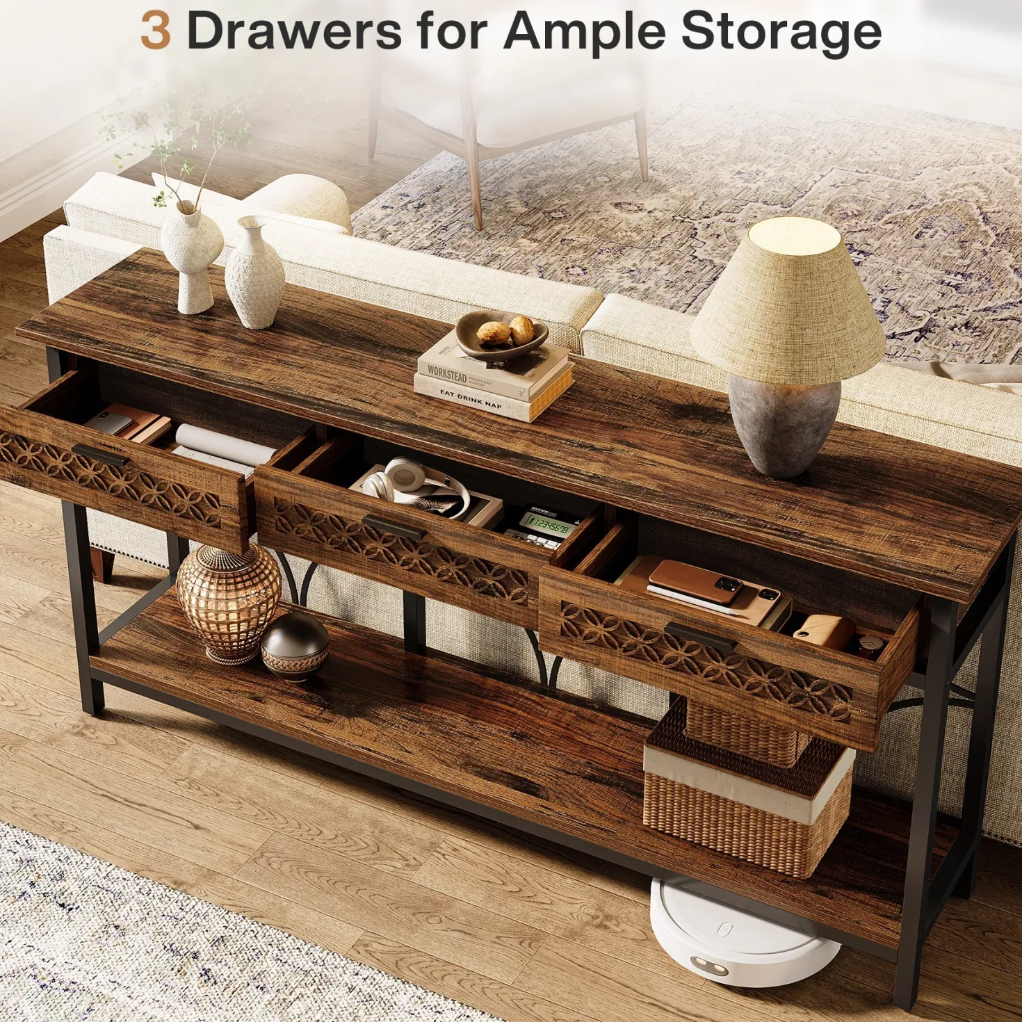 70.9" Console Table, Long Entryway Table Accent Table with Storage Drawers
