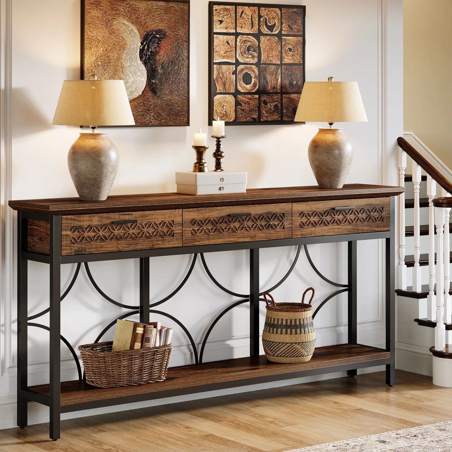 70.9" Console Table, Long Entryway Table Accent Table with Storage Drawers